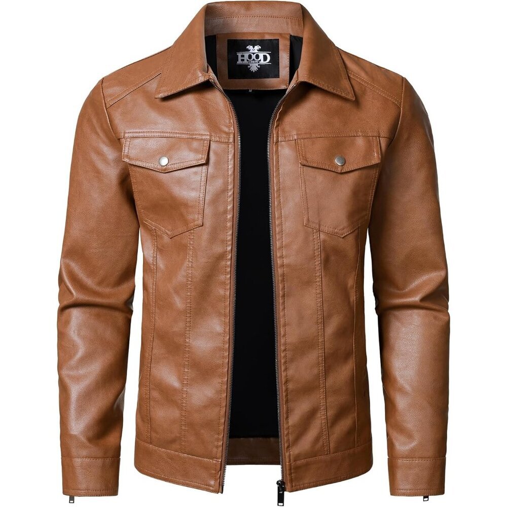 Mens Leather Jacket Motorcycle Biker Jackets Casual Lightweight Faux Leather Out